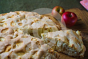 Traditional apple pie baked in a home oven.