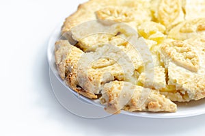 Traditional apple pie, Bramley apple filling in shortcrust pastry, topped with demerara sugar glaze