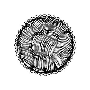 Traditional apple pie sketch. Vector illustration of ink hand drawn fruit and berry baking. Homemade apple cake drawing. Sweet