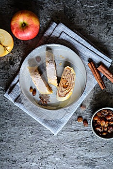 Traditional apple roulade with raisins and cinnamon