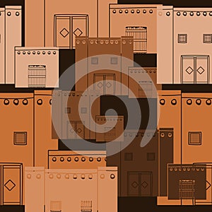 Traditional Arab House Vector Illustration With Dark Background Seamless Pattern