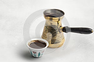 Traditional Arabic Coffee Mug and Coffee Cup, Turkish Coffee isolated on white, Clipping path