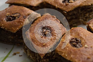 Traditional arabic dessert baklava with nuts