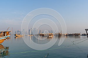 Traditional arabic dhow in Doha corniche, Qatar.