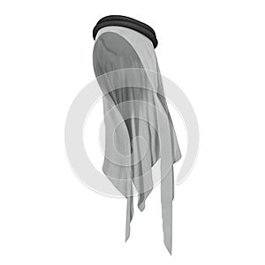 Traditional arabic hat khaliji or keffiyeh. Muslim hat isolated on white. 3D illustration