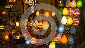 Traditional arabic lamps for sale at the night arabic market.