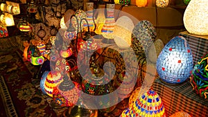 Traditional arabic lamps for sale at the night arabic market.