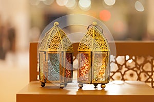 Traditional arabic lanterns lit up in Ramadan