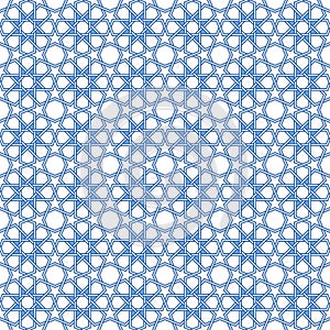 Traditional arabic pattern in blue and white. Moroccan seamless vector pattern background