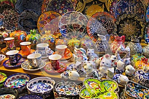 Traditional arabic style culorful cups and plates