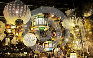 Traditional arabic style culorful lantern at night market