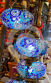 Traditional arabic style culorful lanterns at Grand Bazar market