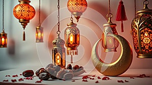 Traditional Arabic Lanterns on White Background, Warm and Inviting Atmosphere photo