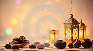 Traditional Arabic Tea Set with Lanterns on White Background, Warm and Inviting Atmosphere photo