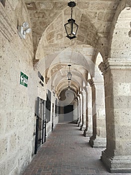 A traditional architectonical style based on white ashlar stone in Arequipa, Peru