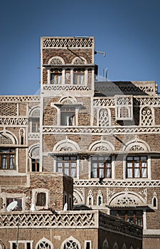 Traditional architecture buildings view in sanaa city old town in yemen