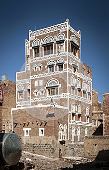 Traditional architecture buildings view in sanaa city old town in yemen