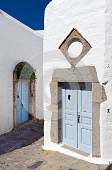 Traditional architecture in the chora of Patmos island, Dodecanese, Greece