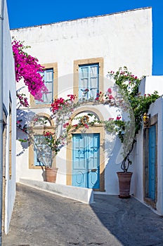 Traditional architecture in the chora of Patmos island, Dodecanese, Greece