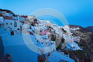 Traditional architecture evening scene of Oia and Caldera Santorini Greece