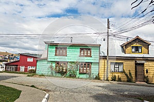 Traditional architecture houses in southern Chile - Ancud, Chiloe Island, Chile photo