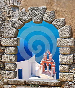 Traditional architecture of Oia village on Santorini island