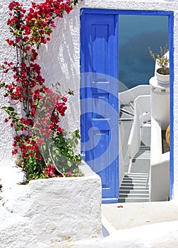 Traditional architecture of Oia village on Santorini island, Greece
