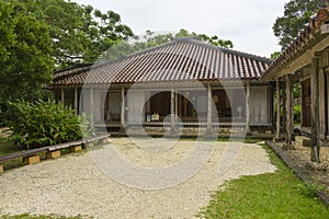 Traditional architecture of Okinawa Village at Ocean Expo Park in Okinawa