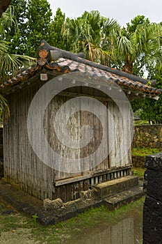 Traditional architecture of Okinawa Village at Ocean Expo Park in Okinawa