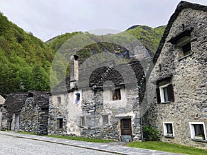 Traditional architecture and old houses of the Bignasco village The Maggia Valley or Valle Maggia or Maggiatal