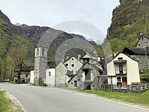 Traditional architecture and old houses in the hamlet of Ritorto The Bavona Valley or Valle Bavona, Val Bavona or Das Bavonatal photo