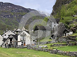 Traditional architecture and old houses in the hamlet of Ritorto The Bavona Valley or Valle Bavona, Val Bavona or Das Bavonatal photo