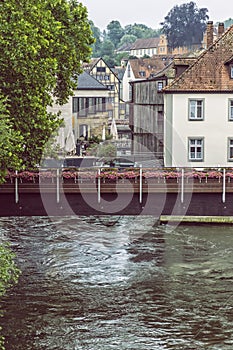 Traditional architecture and Regnitz river in Bamberg, Germany