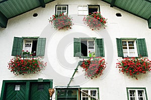Traditional architecture in Sankt Gilgen, the picturesque village by the Wolfgangsee.