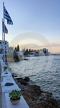 Traditional architecture in Spetses seafront, Greece - stock photo