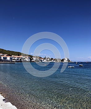 Traditional architecture in Spetses seafront, Greece- stock photo