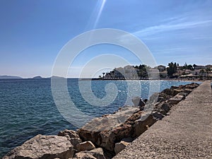 Traditional architecture in Spetses seafront, Greece. - stock photo