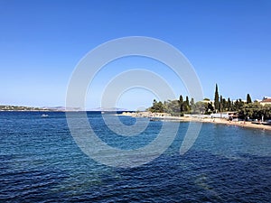 Traditional architecture in Spetses seafront, Greece. - stock photo