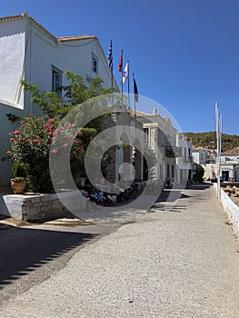 Traditional architecture in Spetses seafront, Greece. - stock photo