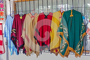 Traditional Argentine ponchos at a street stall