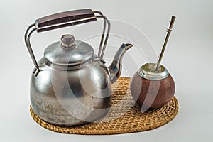 Traditional Argentinean Bevarage mate with kettle. Yerba Mate. B photo