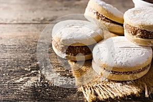 Traditional Argentinian alfajores with dulce de leche and sugar