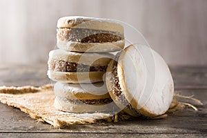 Traditional Argentinian alfajores with dulce de leche and sugar