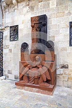 Traditional Armenian Khachkar, cross-stone art, sacred cross, carved rock found in Jerusalem