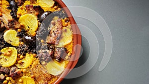 Traditional `arroz al horno` from Valencia, Spain. baked rice photo