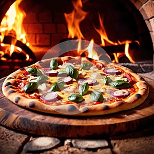 Traditional artesenal Italian pizza made in wood fired oven