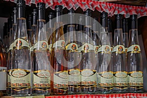 Traditional artisanal eau de vie fruit Oncle Hansi brandy in Strasbourg, France