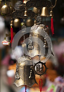 Traditional asian bells at the market place.