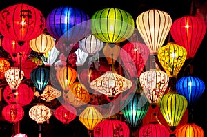 Traditional asian culorful lanterns on chinese market