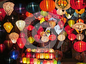 Traditional asian culorful lanterns on chinese market